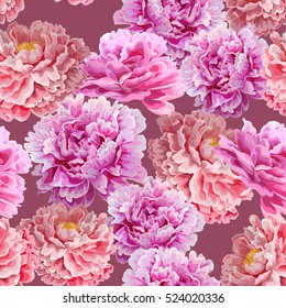 Flowers bright texture. Floral seamless pattern. Background with pink peonies.