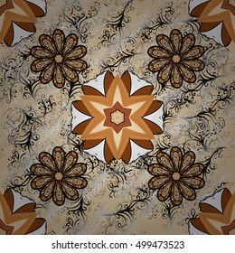 Flowers brown petals flowers background. Vector. Beige. Mandala.