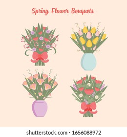 Flowers brunch bouquet set collection flat floral vector garden vector illustration.