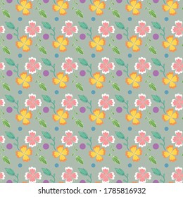 flores y burbujas con fondo gris patrón de repetición sin fisuras
