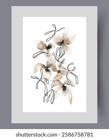 Flowers buds in minimalist artistic style are drawn in watercolor or fine lines for floristry themed design. Wildflowers or flowering herbs and plants to decorate advertising flowers craftsmen