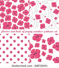 flowers and buds of poppy seamless patterns set - four different seamless patterns