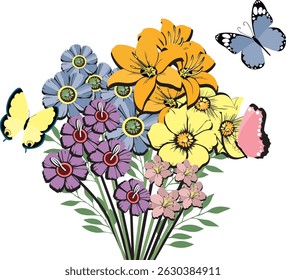 flowers with butterflies background vector image