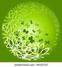flowers and butterflies green vector
