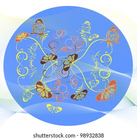  Flowers and butterflies on the blue background