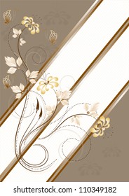 Flowers and butterflies on a light brown striped background