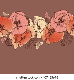 Patrón de flores y mariposas