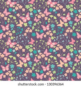 Flowers and butterflies seamless pattern