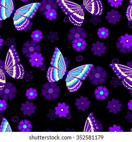 Flowers and butterflies. Seamless pattern.