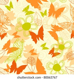 Flowers and butterflies seamless pattern