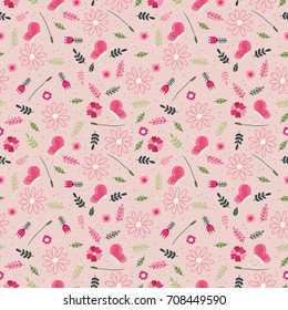 Flowers and butterflies seamless repeating pattern