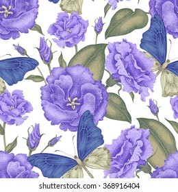 Flowers and butterflies. Seamless vector floral background. Illustration Victorian style. Vintage pattern on white background.