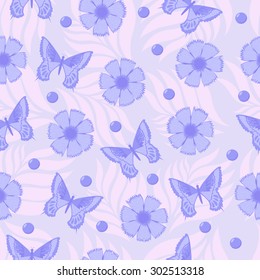 Flowers and butterflies. Seamless vector pattern
