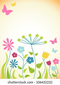  flowers and butterflies, vector illustration