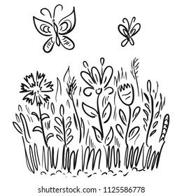 Flowers and butterflies. Vector illustration