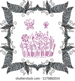 Flowers and butterflies. Vector illustration