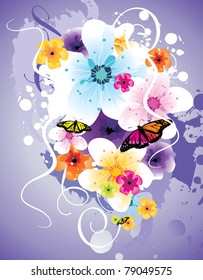 flowers and butterflies vector illustration