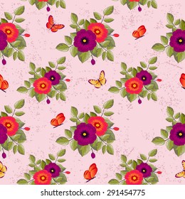 Flowers and butterflies.Seamless floral pattern.