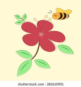 flowers with butterfly and bee. Vector