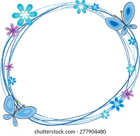 flowers and butterfly with circle border