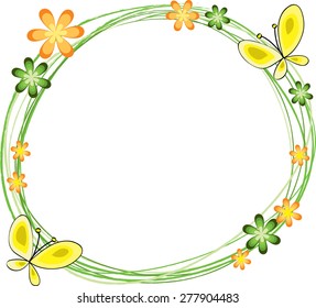 flowers and butterfly with circle border