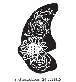 Flowers and butterfly design.. Floral butterfly silhouette set. Vector monochrome illustration isolated on a white background. Various moths with flower wings. Design for invitations, weddings