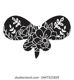 Flowers and butterfly design.. Floral butterfly silhouette set. Vector monochrome illustration isolated on a white background. Various moths with flower wings. Design for invitations, weddings