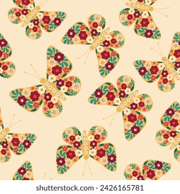 flores mariposa dibujado a mano ilustración vectorial patrón sin fisuras papel de envoltura de fondo