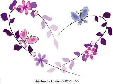 flowers and butterfly with heart shape design