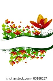 flowers and butterfly isolated on white background