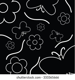 flowers and butterfly on black background vector