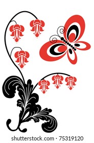 flowers and butterfly on white background