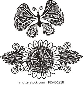 Flowers and butterfly pattern vector illustration