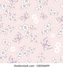 Flowers and butterfly seamless background.