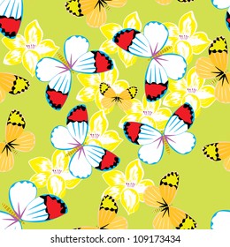 Flowers and butterfly - seamless pattern