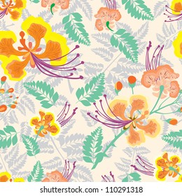 Flowers and butterfly - seamless pattern
