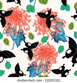 Flowers and butterfly - seamless pattern