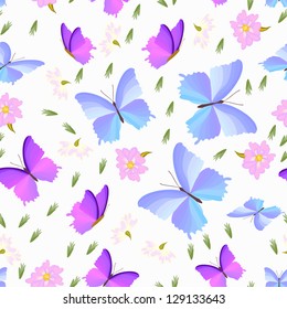 Flowers and butterfly - seamless pattern