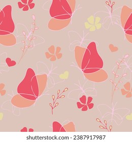 Flowers and butterfly seamless pattern. Fashionable template for design. Seamless pattern with flowers and butterflies. 