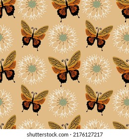 Flowers and butterfly seamless pattern, vector illustration background.Great for wrapping paper,fabric for kids and any print art.