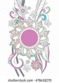 Flowers and Butterfly Sketchy Doodle Vector Illustration Design Elements Background