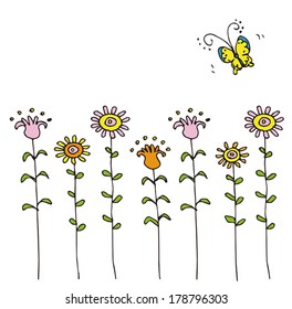 Flowers and butterfly / Vector illustration