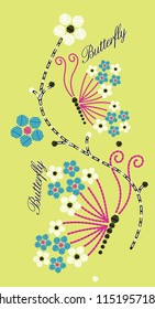 Flowers by combining lines with text on yellow background. Vector illustration.