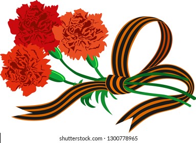 
flowers carnations red St. George ribbon army fatherland war