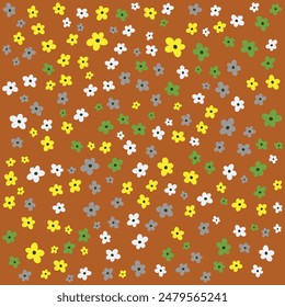 Flowers cartoon background pattern gift decor brown yellow green