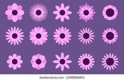 Flowers with cartoon funny smiling faces. Groovy flower cartoon characters. Funny happy daisy with eyes and smile. Kids logo design with daisies vector set.