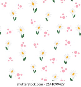 Las flores acampan un patrón impecable. Fondo de estilo escandinavo. Ilustración vectorial para el diseño de tela, papel de regalo, ropa de bebé, textiles, tarjetas.