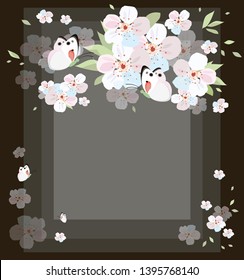 Flowers of cherry and butterflies. Spring tender background. Vector illustration.