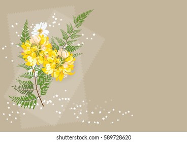 flowers circle bouquet and fern  on brown  background,vector illustration