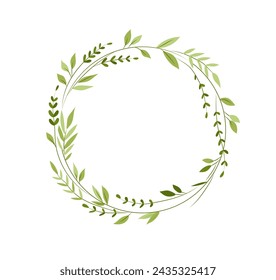 Flowers circle frame. Bouquets for wedding and marriage ceremony. Green stems with leaves. Natural spring aesthetics. Cartoon flat vector illustration isolated on white background
